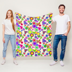 Cobertor De Velo Groovy Hearts Colorful Flowers