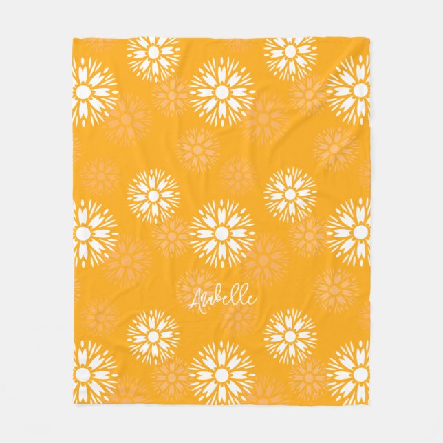 Cobertor De Velo Groovy Orange Daisy Flower Nome Retro Floral (Frente)