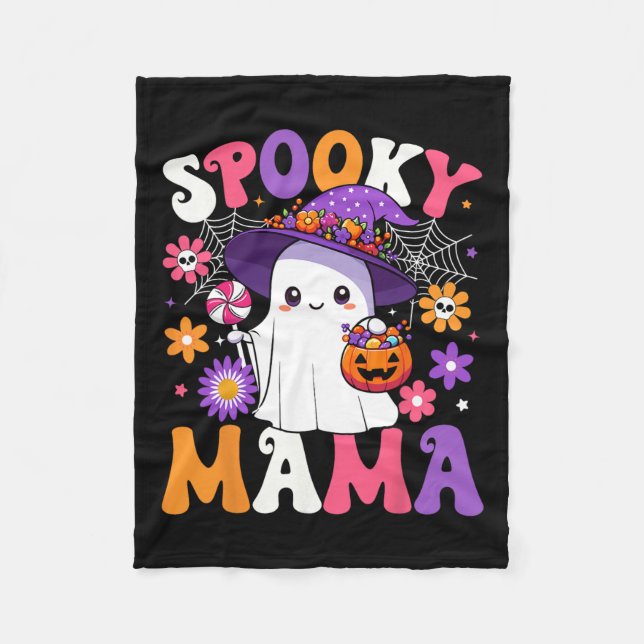 Cobertor De Velo Groovy Spooky Mama Halloween Ghost Pumpkin Hallowe (Frente)