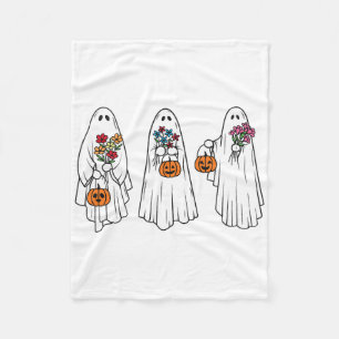 Cobertor De Velo Groovy Vintage Floral Ghost Cute Halloween Spooky