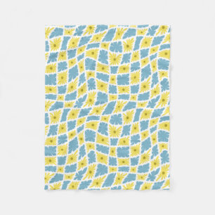 Cobertor De Velo Groovy Wavy Trippy 60s Verificações de flores amar