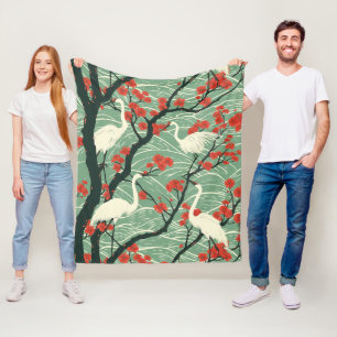Cobertor De Velo Grua Japonesa e Flor de Cerejeira - Arte Oriental
