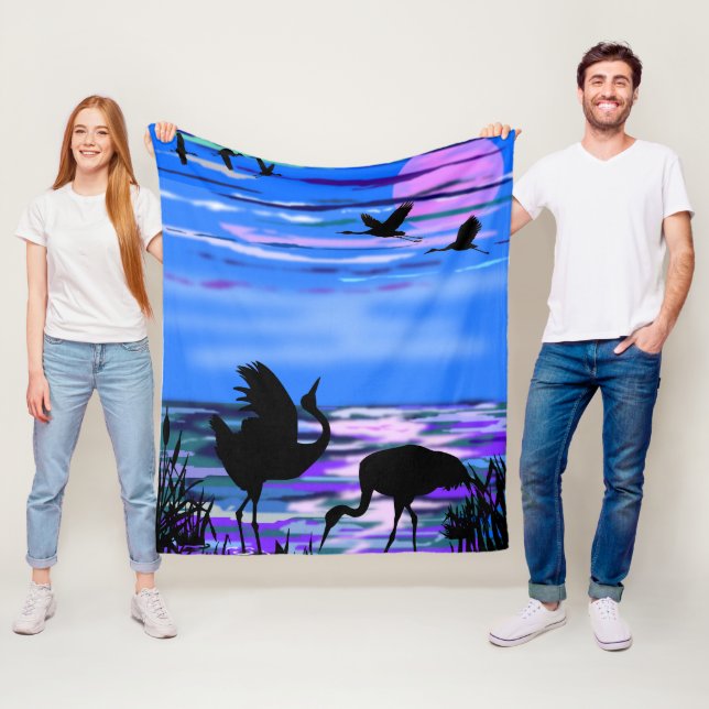 Cobertor De Velo Gruas Casal de aves Blue Fleece Blanket Love (In Situ)