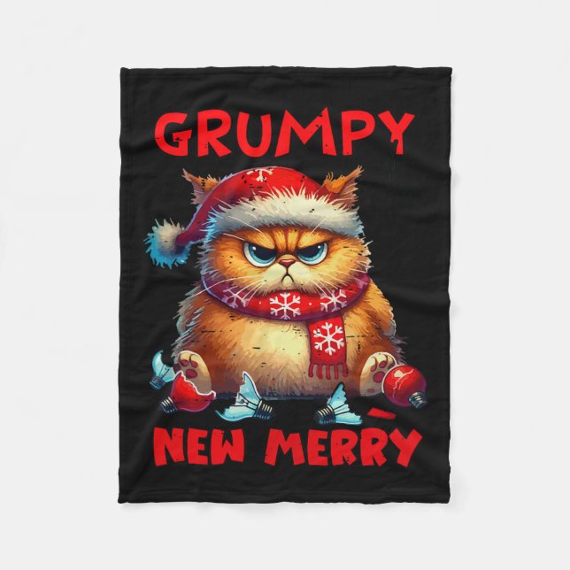 Cobertor De Velo Grumpy É O Novo Feliz Gato De Natal Sarcástico Cu (Frente)