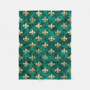 Cobertor De Velo Grunge Green Velvet Fleur De Lis Mardi Gras