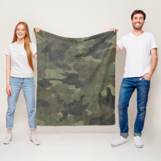 Cobertor De Velo Grunge Khaki Green Camo Personalizado Fleece Blank