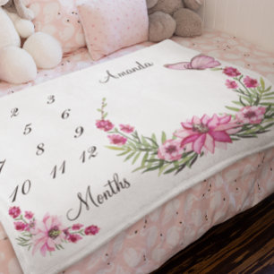 Cobertor De Velo Guarda de água-marinha rosa Milestone para bebê