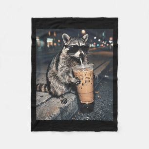 Cobertor De Velo Guaxinim bebendo café gelado meme engraçado de ani