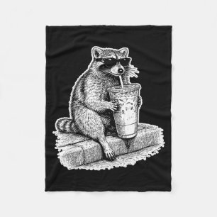 Cobertor De Velo Guaxinim bebendo café gelado, panda lixo engraçado