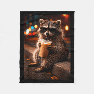 Cobertor De Velo Guaxinim bebendo café gelado, panda lixo engraçado
