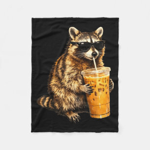 Cobertor De Velo Guaxinim engraçado bebendo café gelado meme animal