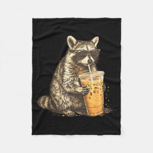 Cobertor De Velo Guaxinim engraçado bebendo café gelado meme animal