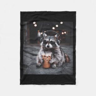 Cobertor De Velo Guaxinim engraçado bebendo café gelado meme de ani