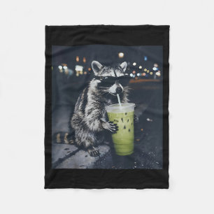 Cobertor De Velo Guaxinim engraçado bebendo latte de matcha gelado 