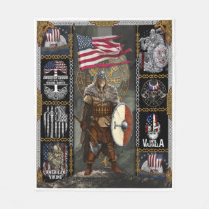 Cobertor De Velo Guerreiro Viking em Pé pela Bandeira Americana