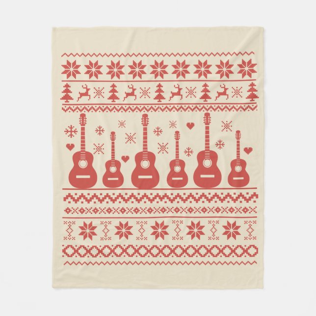 Cobertor De Velo Guitarra acústica de suéter de Natal feia (Frente)