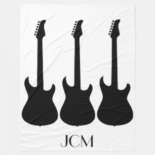Cobertor De Velo Guitarras Elétricas Pretas de Monograma em Branco