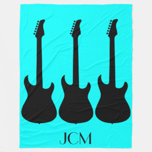 Cobertor De Velo Guitarras Elétricas Pretas Monogramadas em Azul Aq