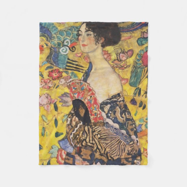 Cobertor De Velo Gustav Klimt Lady Com Pintura Fan Art Nouveau (Frente)