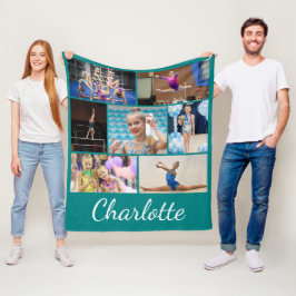 Cobertor De Velo Gymmastics 7 Photo Collage Blue Fleece Blanket