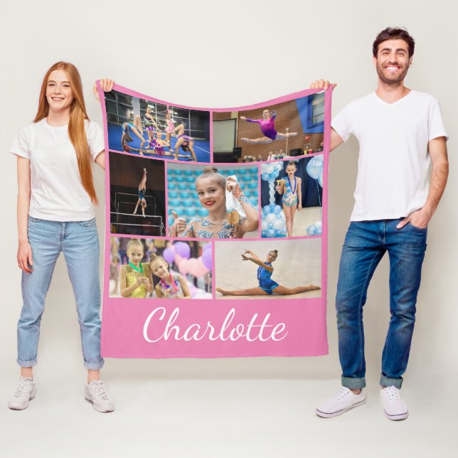 Cobertor De Velo Gymmastics 7 Photo Collage Pink Fleece Blanket (In Situ)