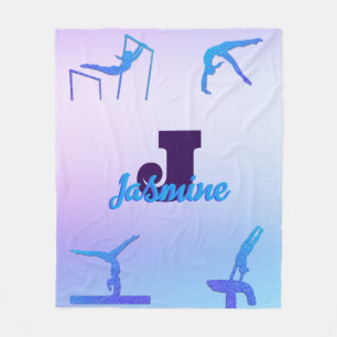 Cobertor De Velo Gymnastics Blue Purple Monograma Personalizado