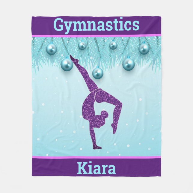 Cobertor De Velo Gymnastics Christmas Purple Aqua Personalized    (Frente)