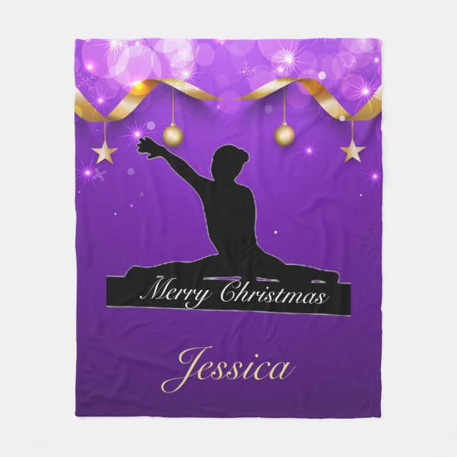 Cobertor De Velo Gymnastics "Merry Christmas" Purple & Gold (Frente)
