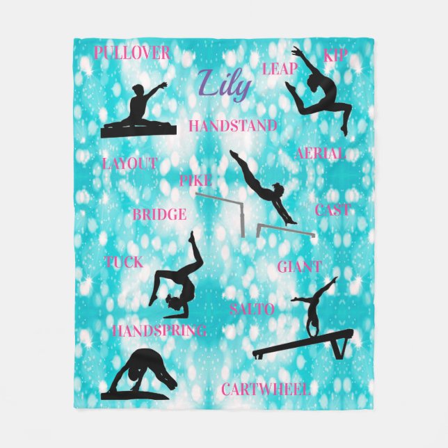 Cobertor De Velo Gymnastics Skills Fleece Blanket com Nome (Frente)