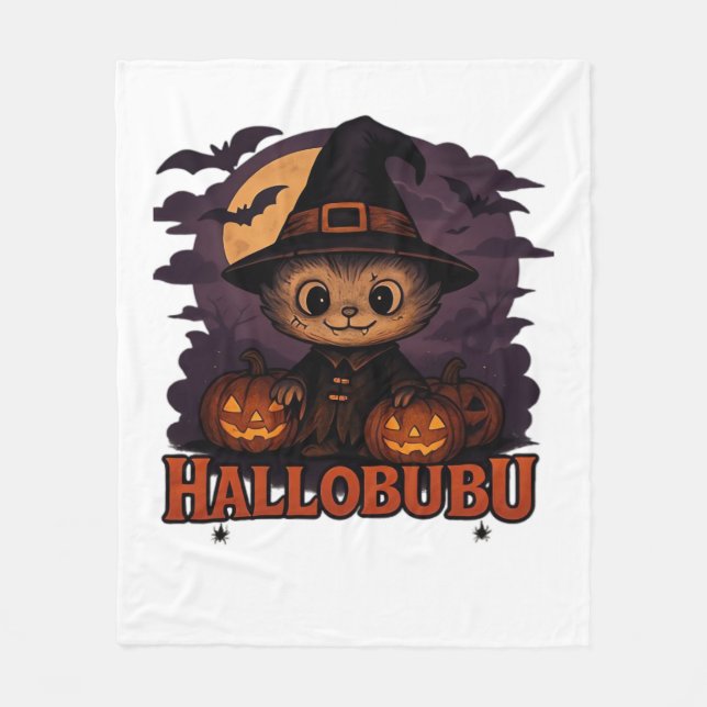 Cobertor De Velo Hallobubu Halloween Cute & Spooky Wity Cat T-Shir (Frente)
