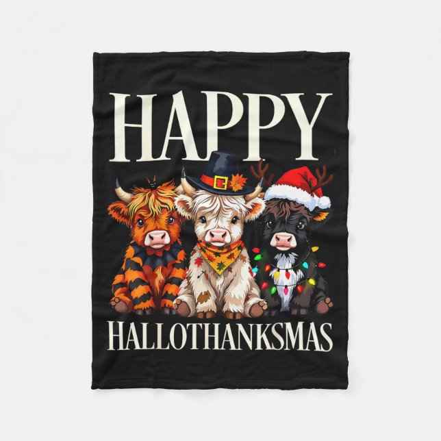 Cobertor De Velo Hallothanksmas Highland Cow Halloween Thanksgiving (Frente)