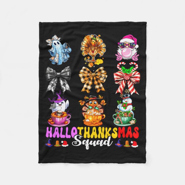Cobertor De Velo Hallothanksmas Squad Funny Halloween Thanksgiving  (Frente)