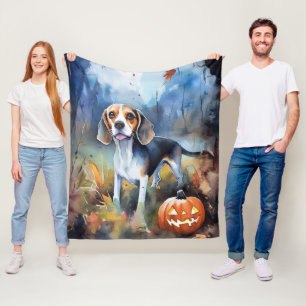 Cobertor De Velo Halloween Beagle Com Pumpkins Assustado