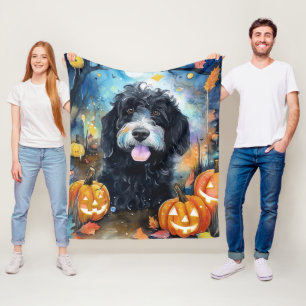 Cobertor De Velo Halloween Bernedoodle Com Pumpkins Assustado