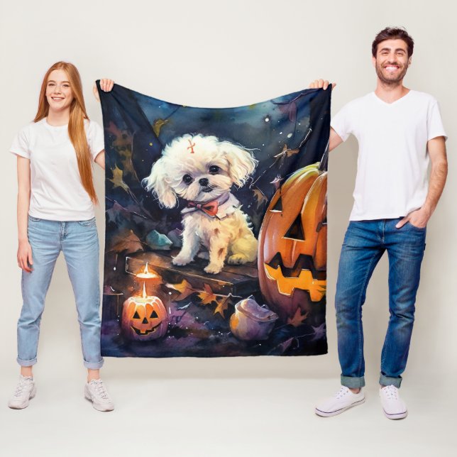Cobertor De Velo Halloween Bichon Frise Com Pumpkins Assustado (In Situ)