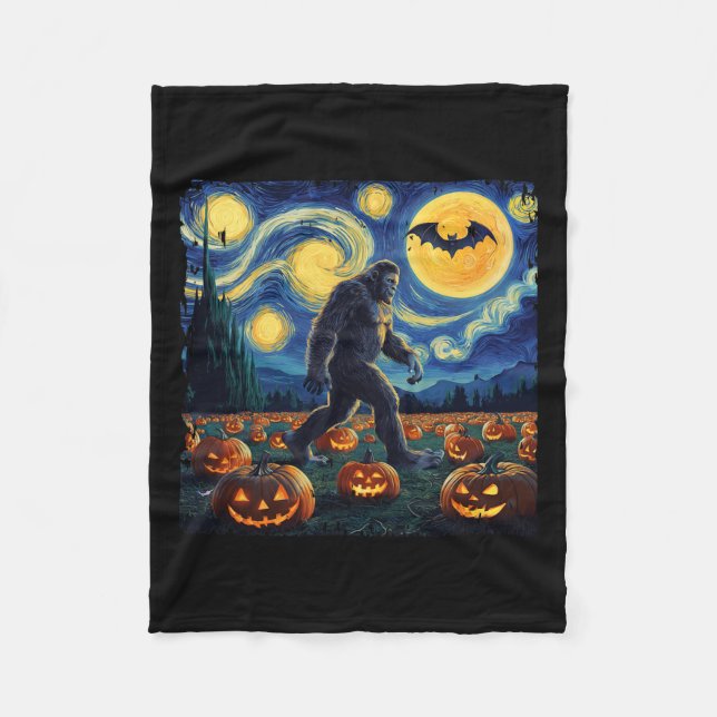 Cobertor De Velo Halloween Bigfoot Starry Night Van Gogh (Frente)