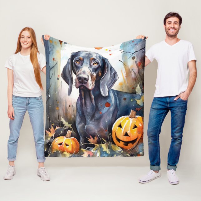 Cobertor De Velo Halloween Bluetick Coonhound Com Pumpkins Assustad (In Situ)