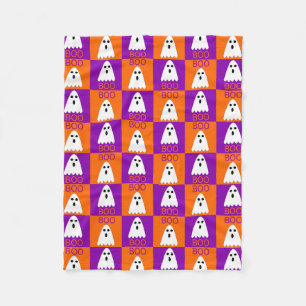 Cobertor De Velo Halloween Boo Ghost Purple e Orange Squares