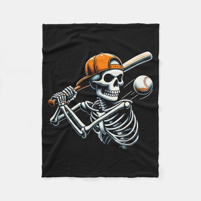 Cobertor De Velo Halloween Boys Batting Skeleton Baseball  (Frente)