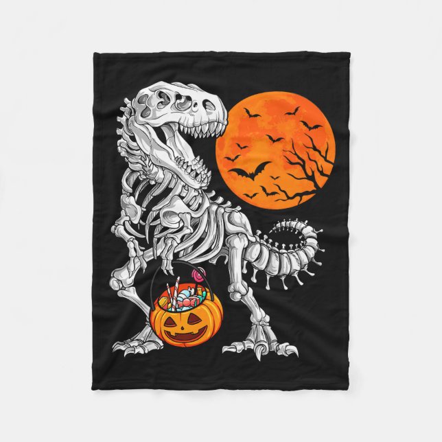 Cobertor De Velo Halloween Boys Dinosaur Skeleton T Rex Y Pumpkin M (Frente)