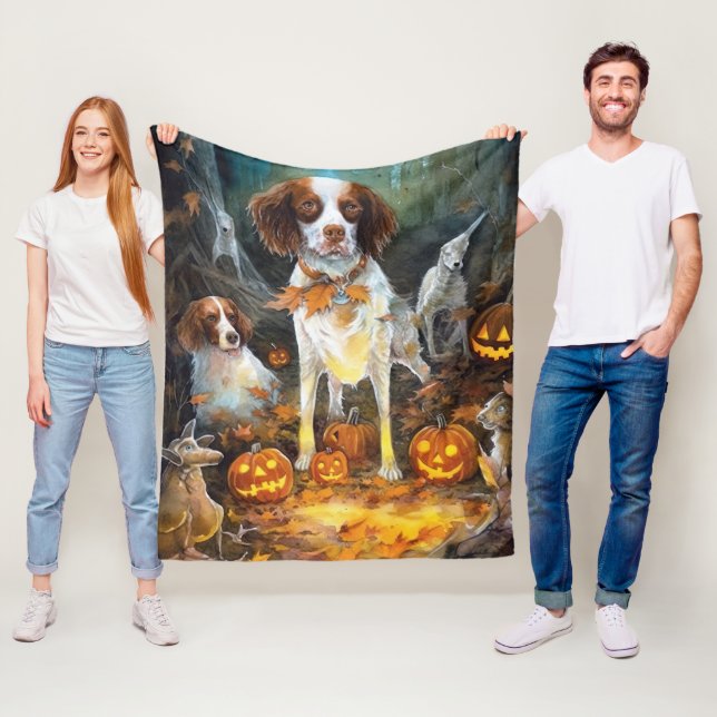 Cobertor De Velo Halloween Brittany Spaniel Com Abóboras Assustador (In Situ)