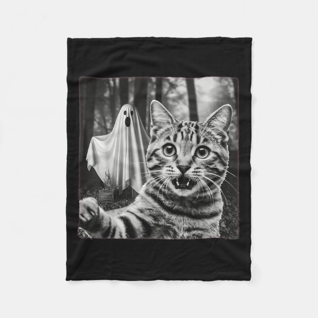 Cobertor De Velo Halloween Cat Selfie With Soky Ghost  (Frente)