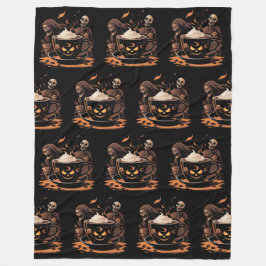 Cobertor De Velo Halloween Coffee Art – Spooky Latte with Skeletons