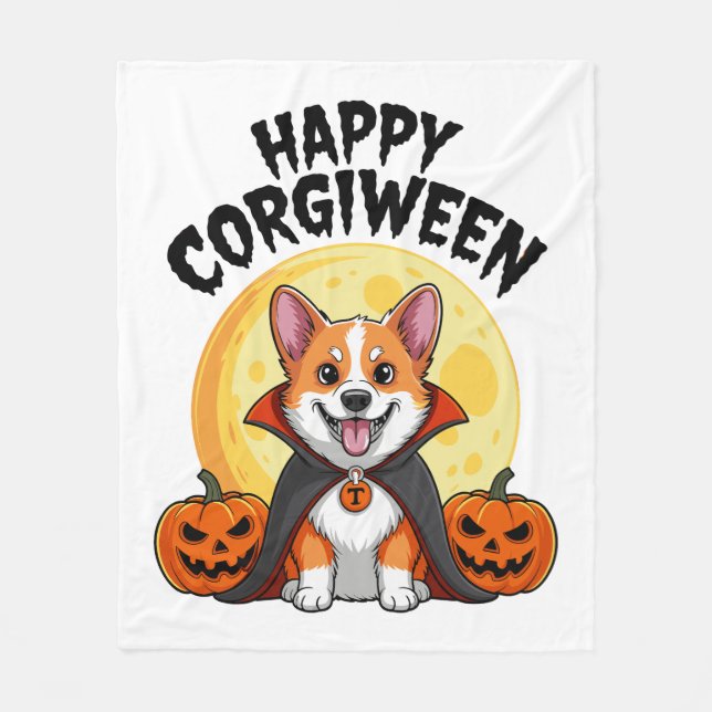 Cobertor De Velo Halloween Corgiwing, Spooky Corgi Dog (Frente)