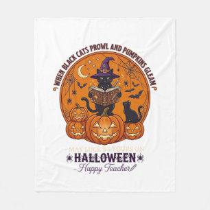 Cobertor De Velo Halloween Feliz Professor Gato Preto Chapéu de Bru