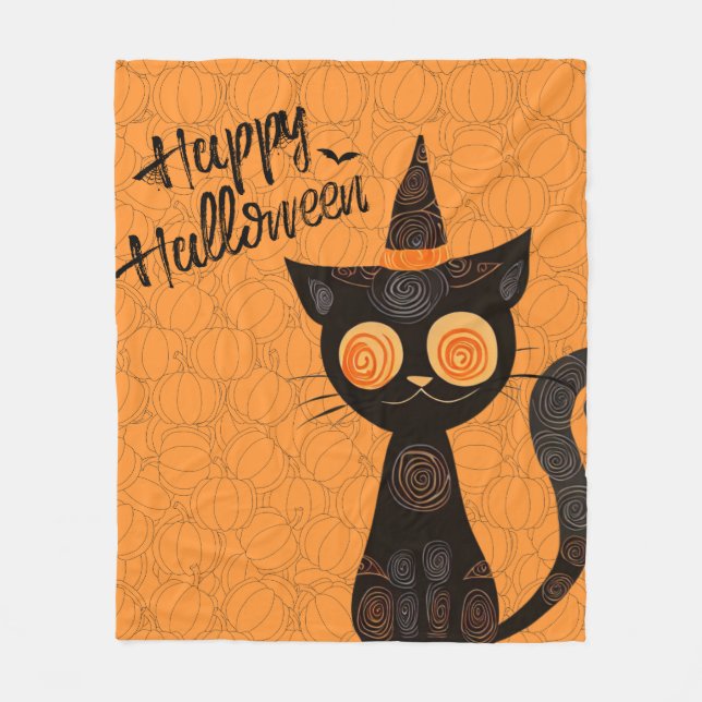 Cobertor De Velo Halloween/gato/abóbora/queda (Frente)