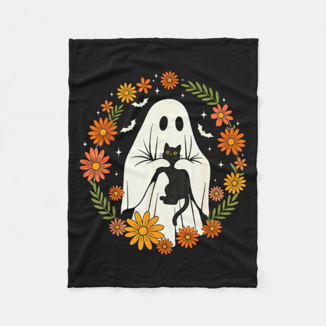 Cobertor De Velo Halloween Ghost Black Cat Cute Funny  (Frente)