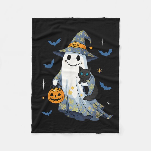 Cobertor De Velo Halloween Ghost Witch Holding Black Cat Funny Hall (Frente)
