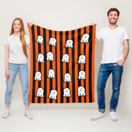Cobertor De Velo Halloween Ghosts and Stripes Fleece Blanket
