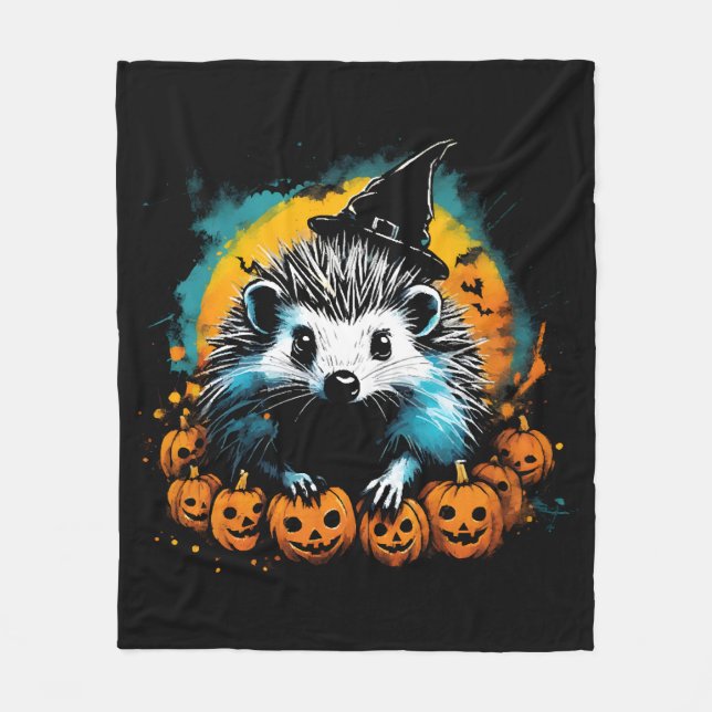 Cobertor De Velo Halloween Hedgehog e abóboras fofos (Frente)
